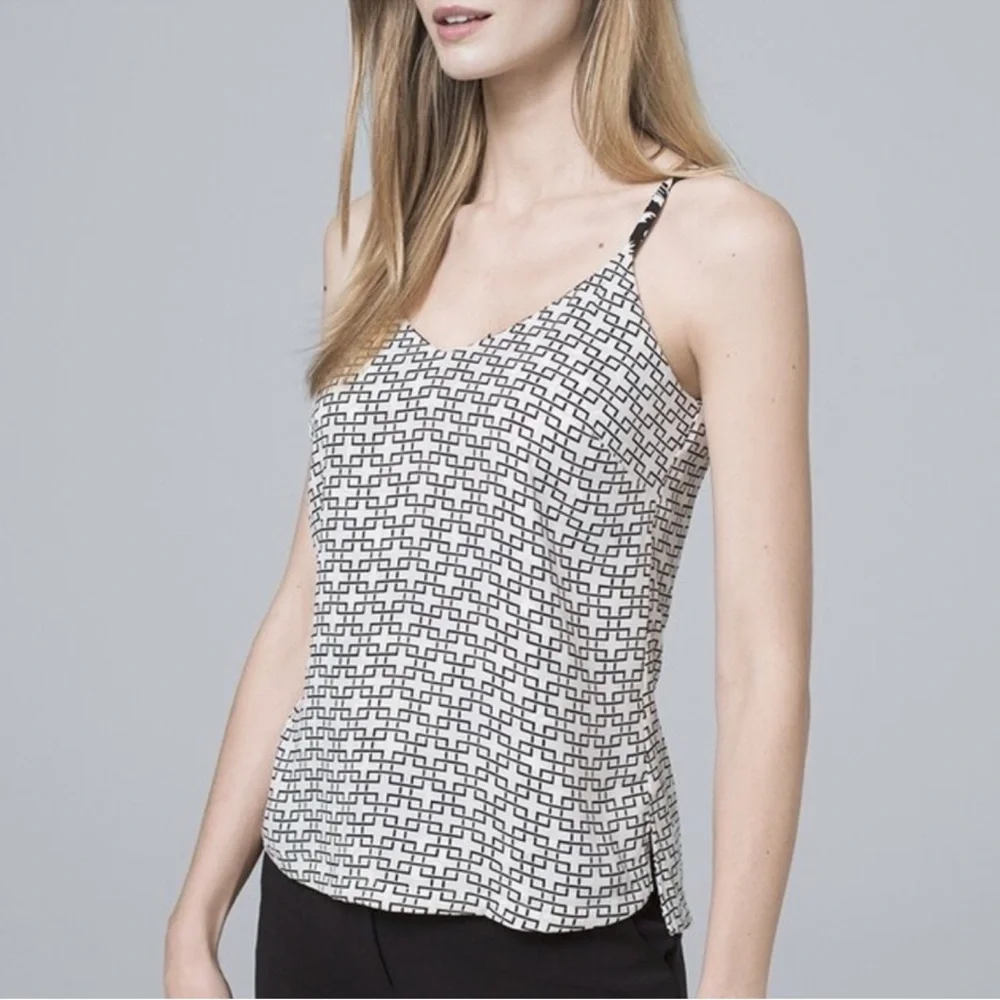 White House Black Market Black and White Floral geo reversible Camisole - Picture 3 of 7